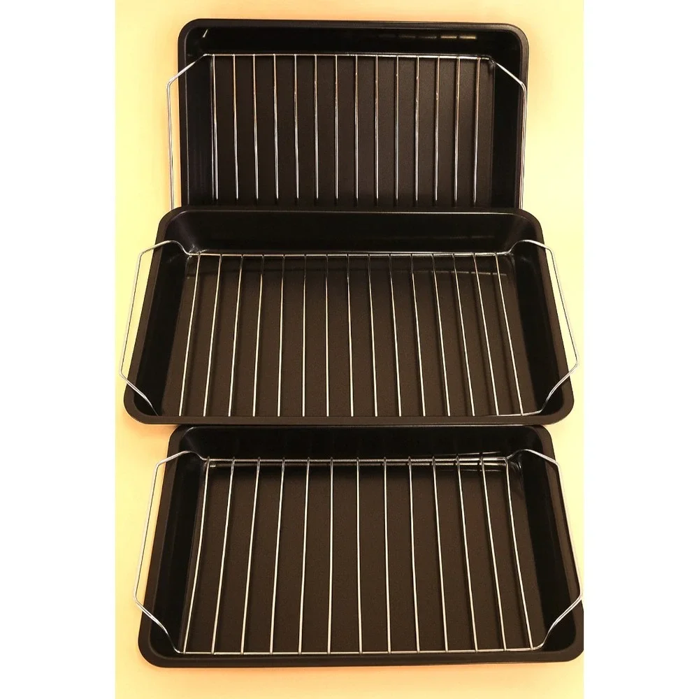 Non Stick Roaster Pan Set 6 Piece 3 Sizes With Chrome Racks New Kitchen Bakeware